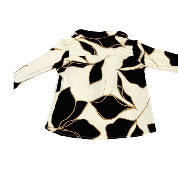 Soma Cool Nights Pajama Top M Cream Black Gold Leaf  Button Front Cozycore Sleep - Picture 4 of 7
